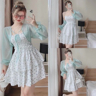 Set váy 2s xốp in họa tiết kèm khoác xinh (Freesize dưới 52kg - Đẹp mê ly💥)