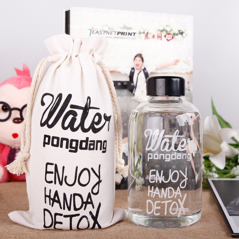 Bình nước Detox đẹp " Water Pongdang" 1000 ml ( màu trong suốt ) - Kèm 1 Túi Vải