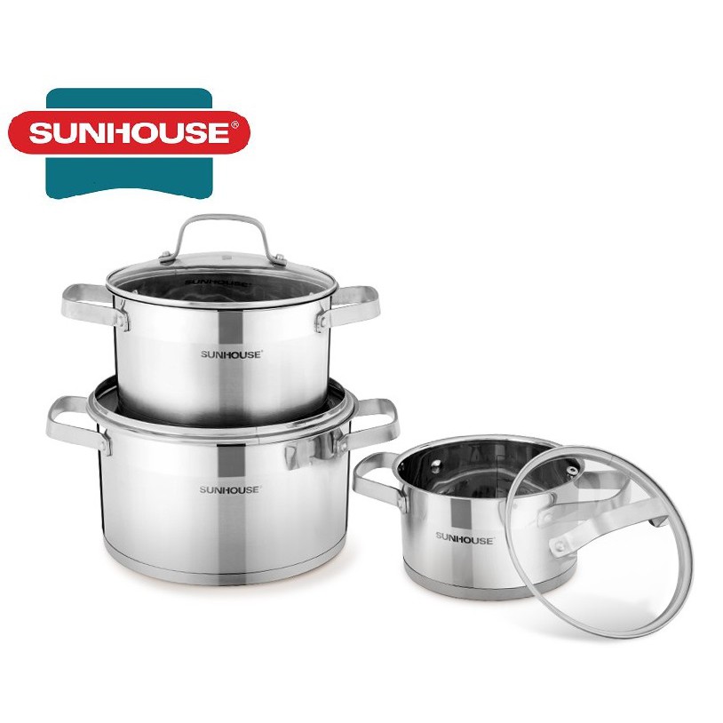 BỘ 3 NỒI INOX 5 ĐÁY SUNHOUSE SH780 CHÍNH HÃNG