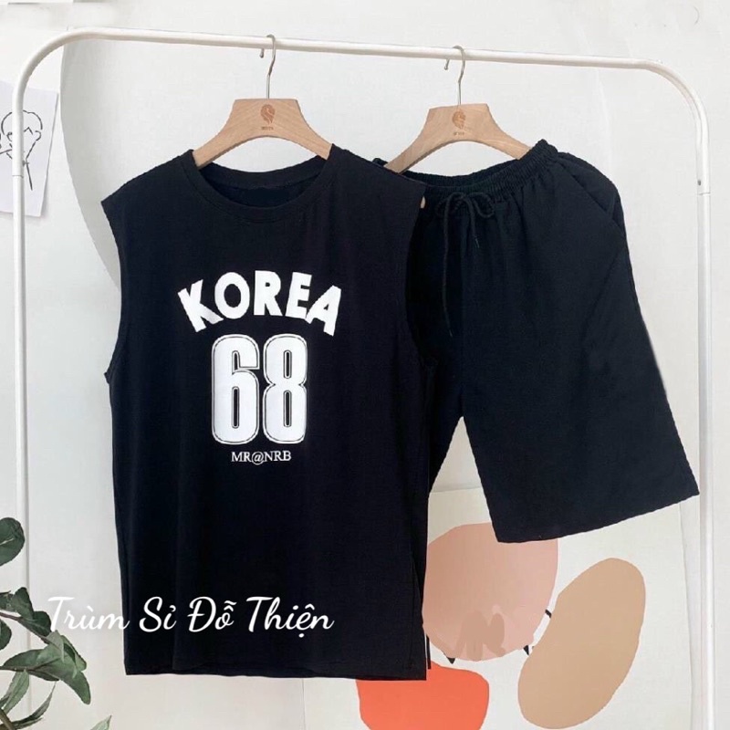Đồ bộ nam KOREA 68 thể thao mặc nhà Unisex bigsize nam nữ gồm áo thun sát nách và quần short đùi siêu mát hè 2022