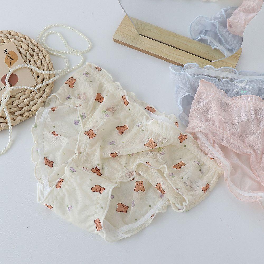 OCEANMAP Quần Lót Nữ Không Đường May Lưng Vừa Hình Gấu Dễ Thương