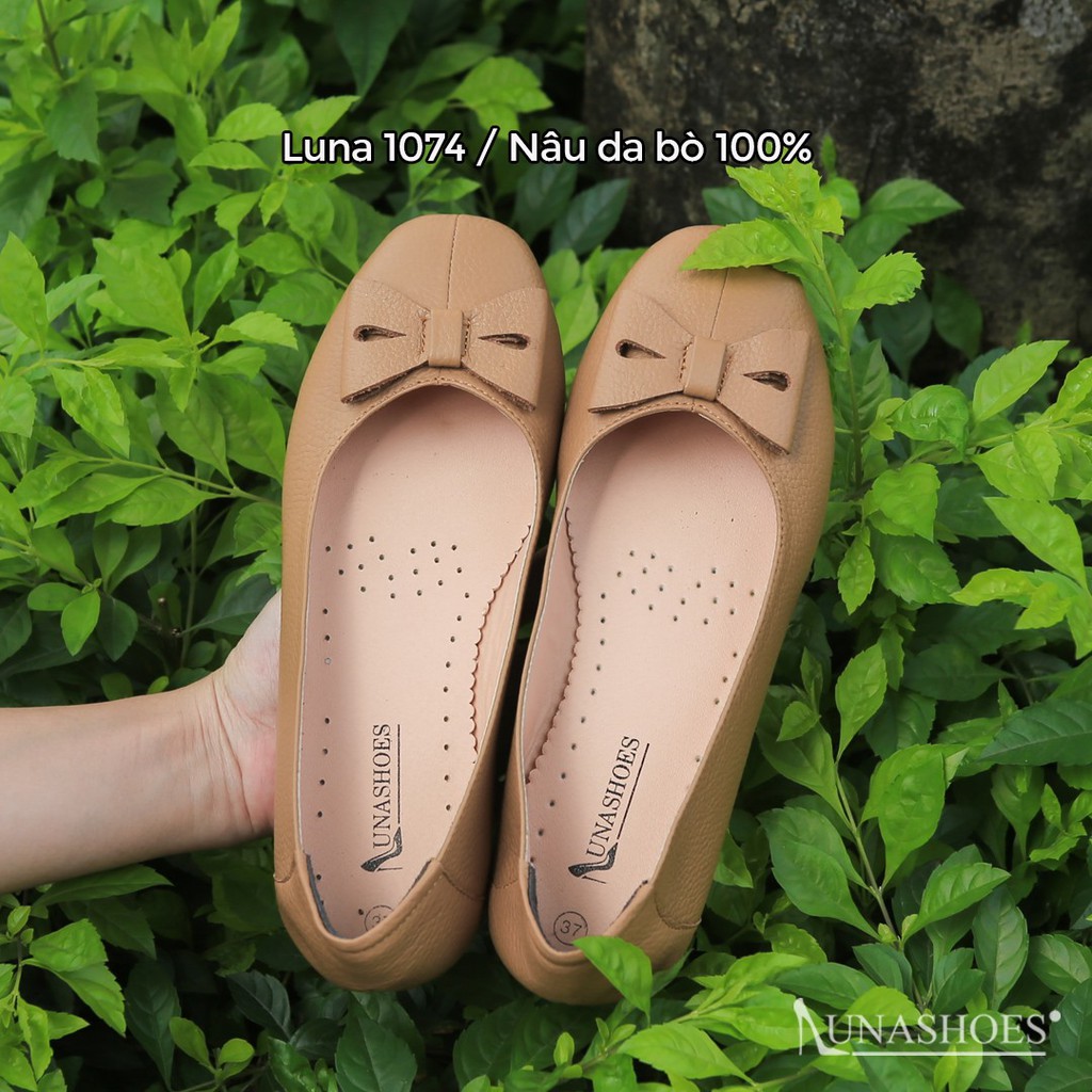 Giày bệt nữ mũi vuông Lunashoes 1074 da thật cao cấp (BH 24TH) êm chân dễ phối đồ hàng vnxk giầy cho mẹ trung niên