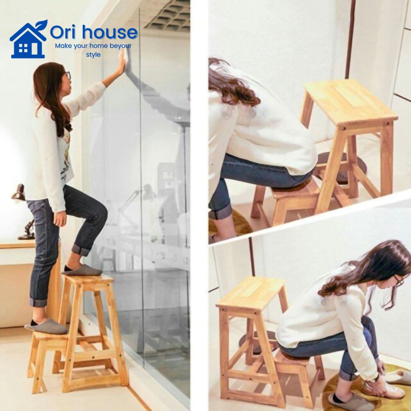 Ghế thắp nhang thắp hương 2 tầng - ghế đa năng gấp gọn - Gỗ Cao Su - Nội Thất Ori