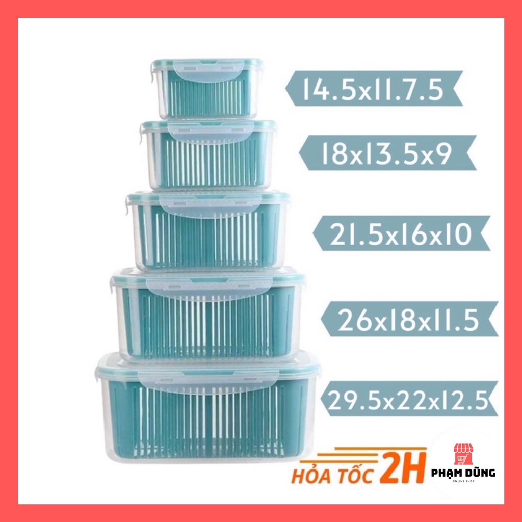 Hộp nhựa đựng thực phẩm có nắp chống tràn kèm rổ , bộ 5 hộp.