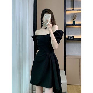 Đầm váy freesize đen thun vai tùng bèo