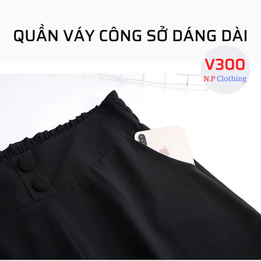 Quần Váy Ống Rộng MAI THY V300, Mẫu Quần Giả Váy Chiffon Lưng Thun Đính Nút Trước Có Túi Sang Trọng | Thời Trang Nữ U40+