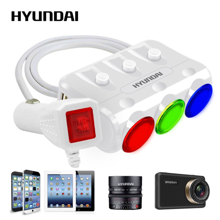 Bộ ChiaTẩu Sạc Chính Hãng Cao Cấp Hyundai Hy-26 (2 cổng USB + 3 tẩu chia, Sạc nhanh Quick 3.0 điện áp 3.1A, Màu trắng)