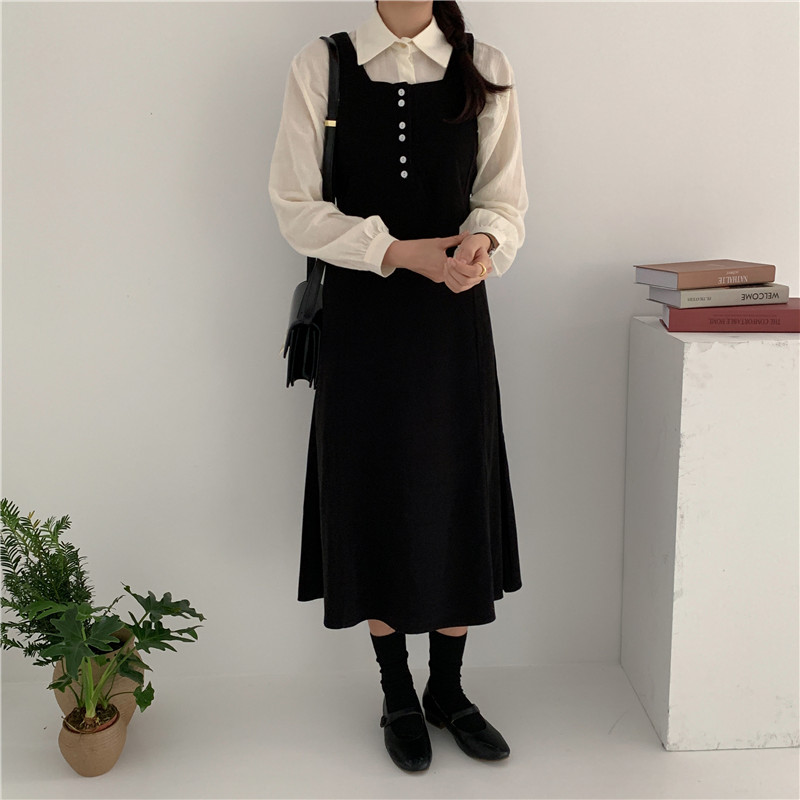 Đầm Sơ Mi Tay Dài Màu Sắc Đơn Giản Phong Cách Hàn Quốc 40780