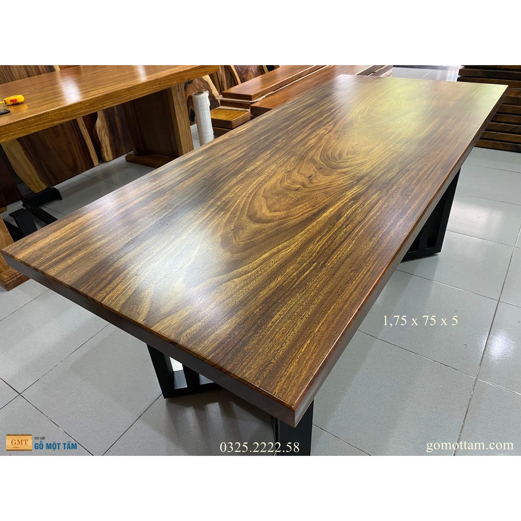 Bàn gỗ me tây nguyên tấm cho 6 ghế dài 1,75m x rộng 75cm x dầy 5cm