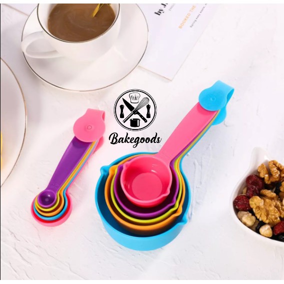 BỘ 5 THÌA ĐONG, 5 CUP ĐONG nhà bếp bằng nhựa cao cấp nhiều màu dùng để đong bột, phụ gia làm bánh