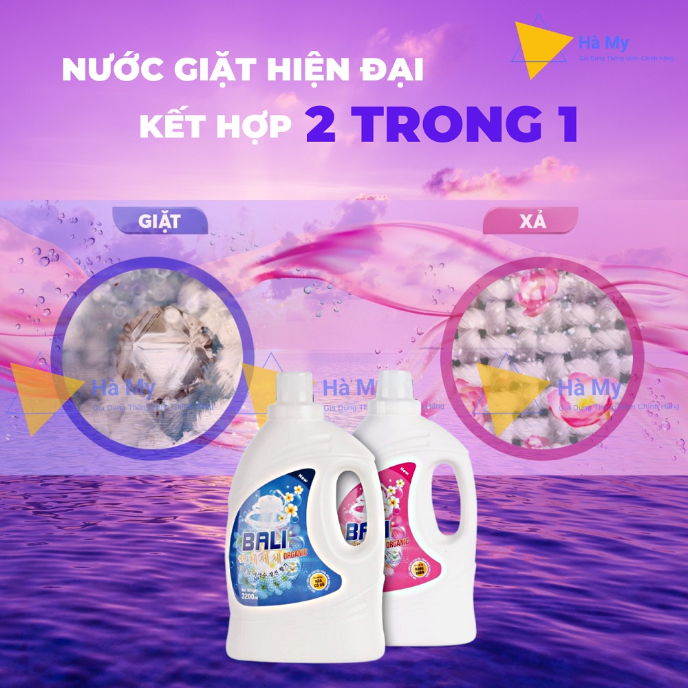 Nước Giặt Xả Bali Organic Cao Cấp Can 3,2L-Hương Thơm Dịu Nhẹ,Quý Phái,Mềm Vải,Có Thể Giặt Cho Máy Giặt Lồng Ngang