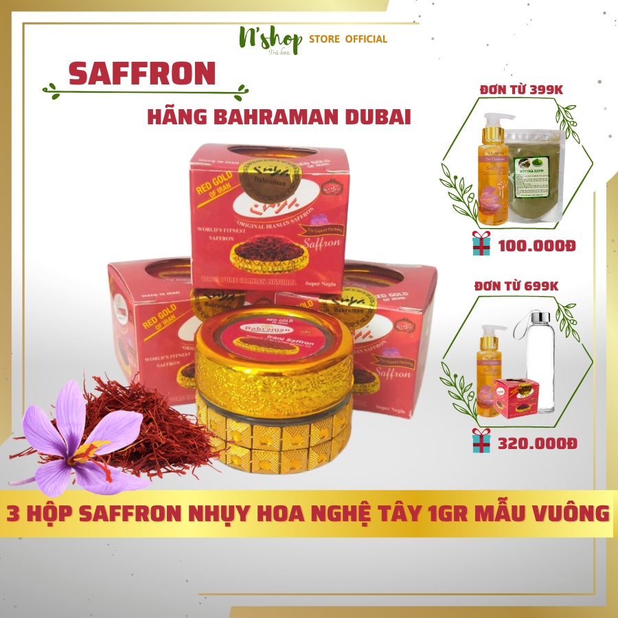 Combo 3 hộp Nhị hoa nghệ tây Saffron chính hãng Bahraman Dubai giúp an
