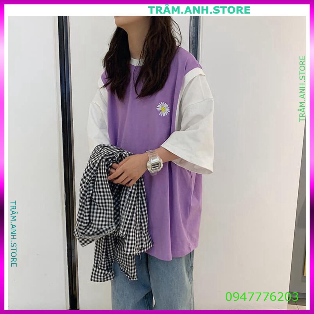 ÁO KIỂU RAGLAN THÊU HOA CÚC TÍM ĐEN CAM UNISEX - ÁO GILE PHỐI HOA CÚC TAY TRẮNG FORM TO 👗 👑