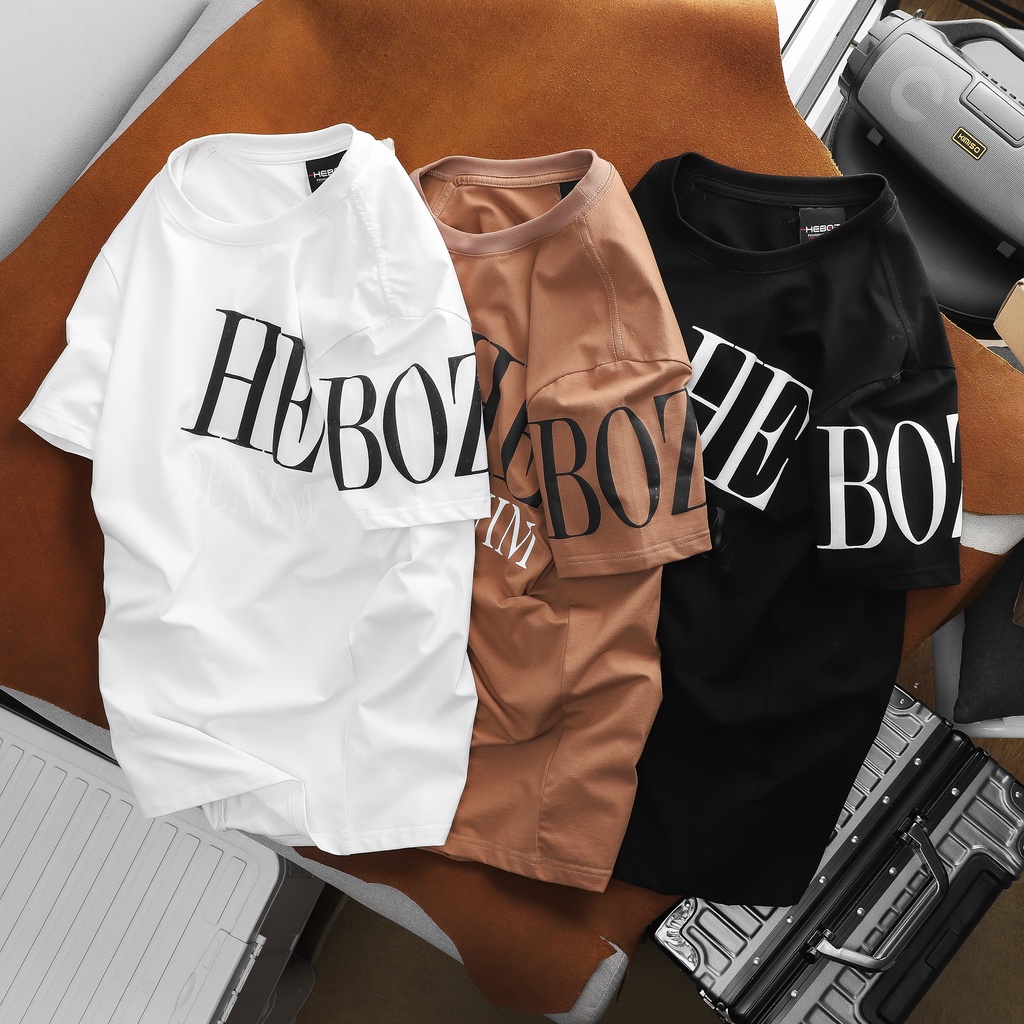 Áo thun nam cổ tròn in chữ denim HEBOZ 3M, chất vải cotton 4 chiều cao cấp - 00001200