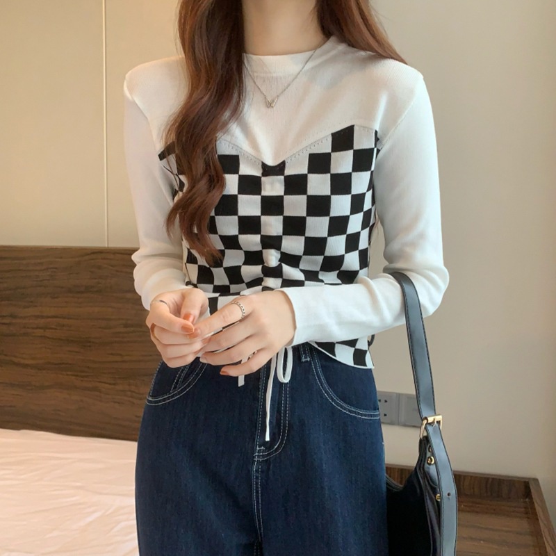 Áo croptop dệt kim tay dài dáng ôm phối dây rút trước họa tiết kẻ sọc thời trang mùa thu quyến rũ cho nữ