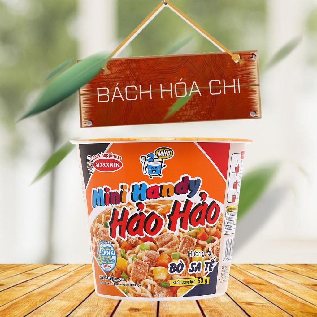 Thùng 12 ly mì ăn liền Mini Handy Hảo Hảo vị bò sa tế 53g