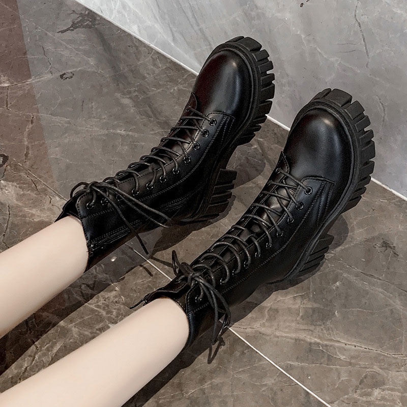 Giày bốt Martin QIAOYILUO cổ cao thiết kế thời trang dành cho nữ