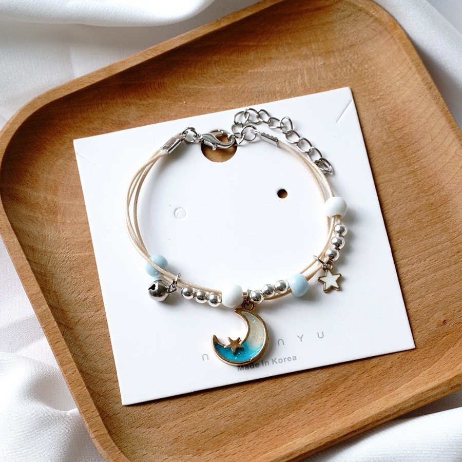 Vòng gốm gắn BƯỚM NGÔI SAO MẶT TRĂNG VỎ SÒ XANH lắc tay nam nữ xinh xắn dễ thương