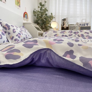 Bộ chăn ga gối cotton poly - Da beo tím.