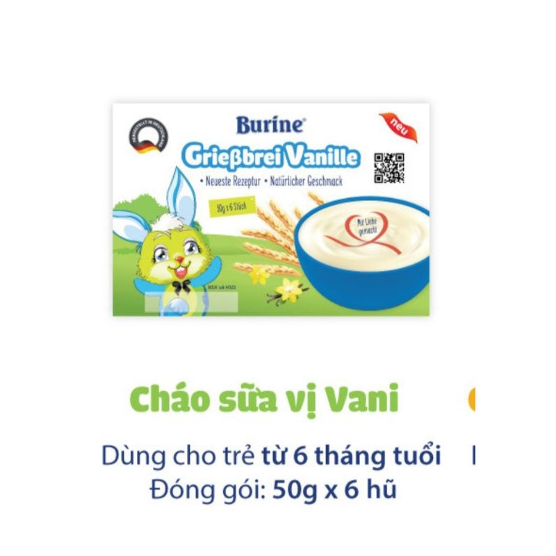 Cháo Sữa Burine Đủ Vị Pudding Vani, Pudding Chuối, Bích Quy, Vani Lốc 6 Hộp x 50g