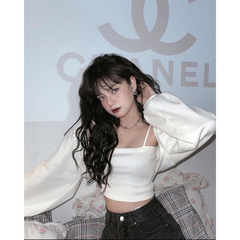 [KHAI TRƯƠNG GIẢM GIÁ SHOCK] Set áo 2 dây + Áo khoác tay bồng Croptop trend Tiktok
