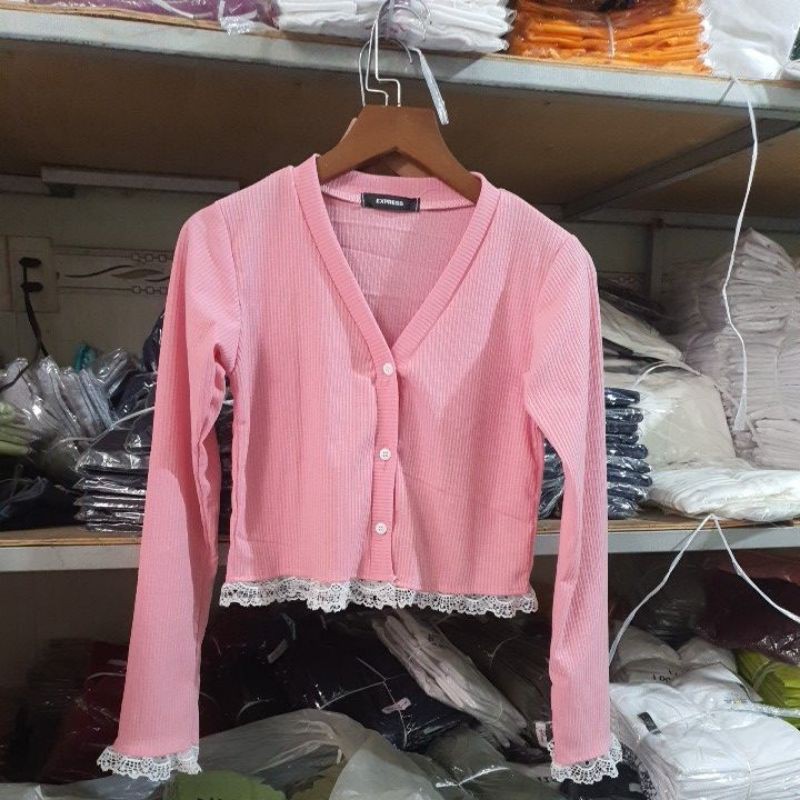 ÁO CROPTOP TAY DÀI REN CÚC THẬT THUN GÂN A2-RDD