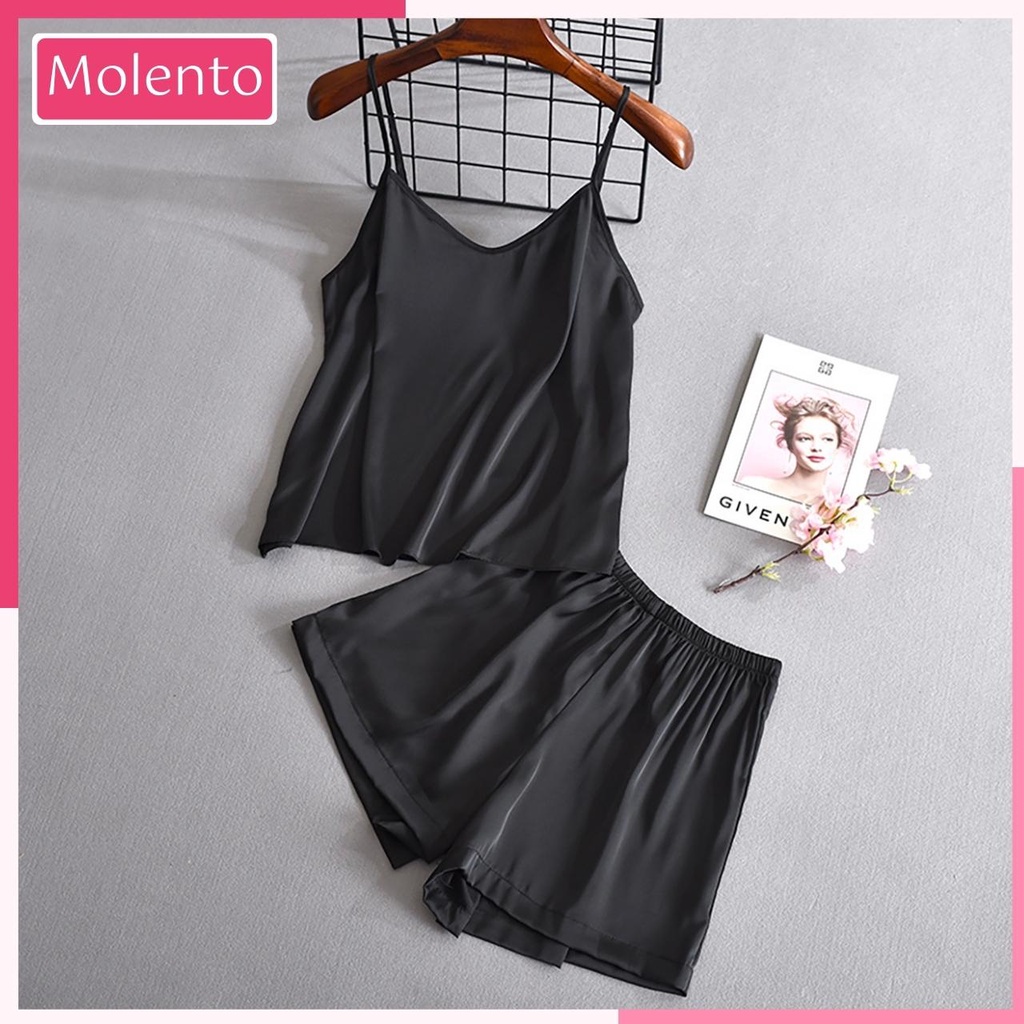 Đồ Ngủ Nữ 2 Dây Lụa Satin Cao Cấp Molento Bộ Pijama Mặc Nhà Nhẹ Nhàng Thoải Mái Không Nhăn - M20