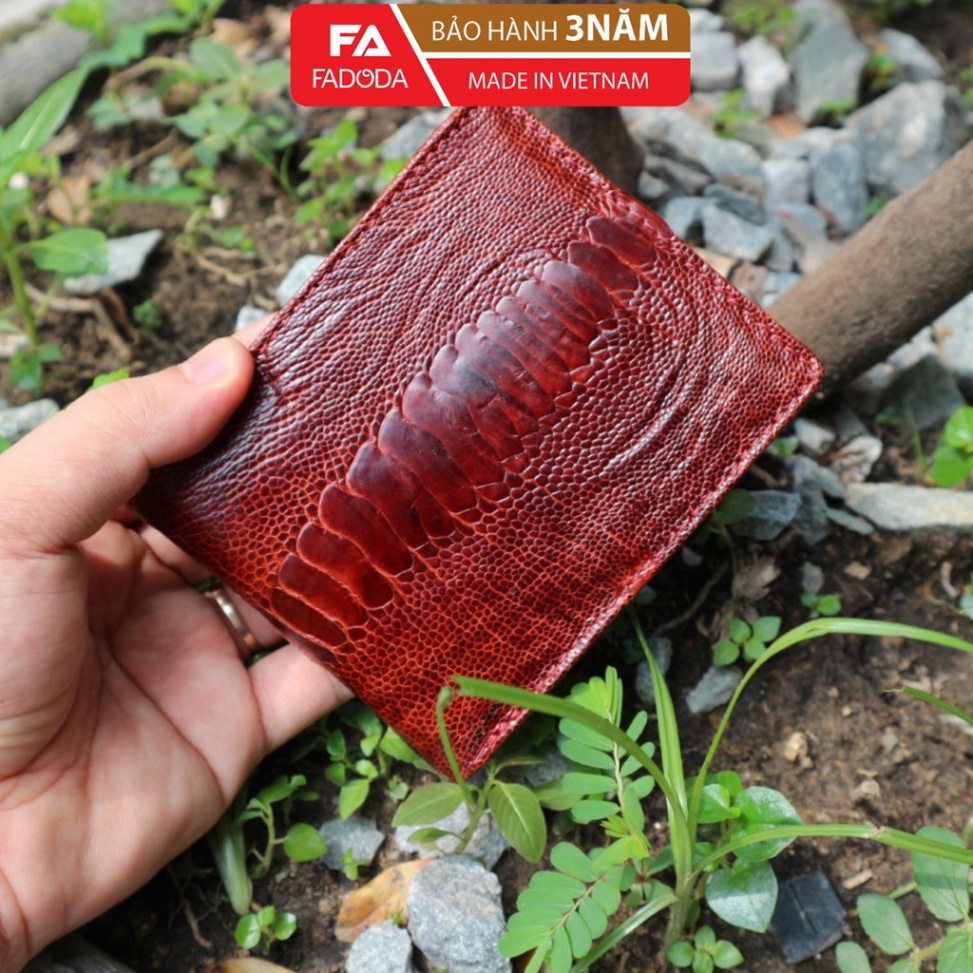 Ví da chân đà điểu Fadoda 2 mặt màu nâu đỏ thiết kế đường vân tinh tế - hàng độc lạ - OW04C-03 Bảo hành chính hãng