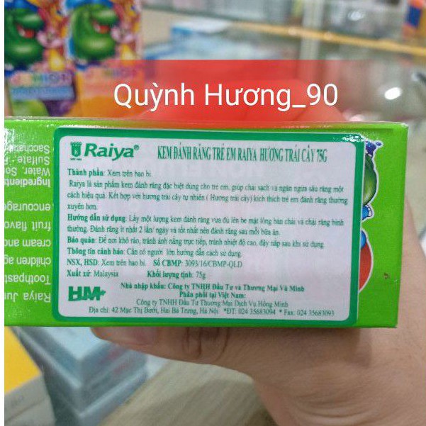 Kem đánh răng trẻ em Raiya 75g hương trái cây tạo hào hứng đánh răng cho bé