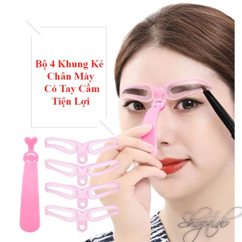 Bộ 4 Khung Kẻ Chân Mày Tay Cầm Siêu Tiện Lợi NPP Shoptido Set of 4 Brow Frame