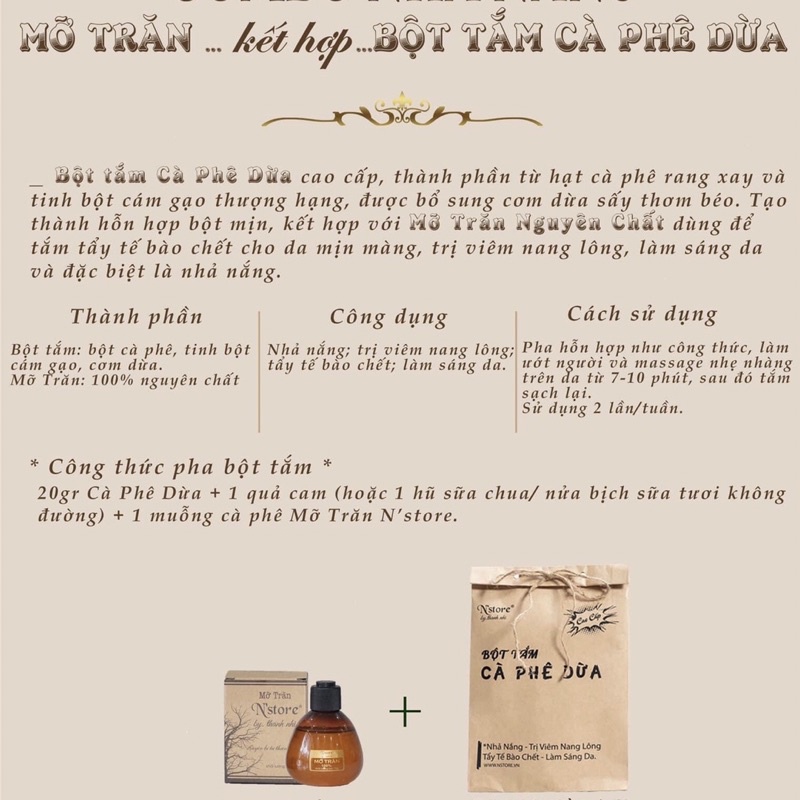 Bột tắm cà phê sữa dừa non n’store 100gr giúp làm sạch tế bào chết , trắng da , mịn da , lnpcosmetic | BigBuy360 - bigbuy360.vn