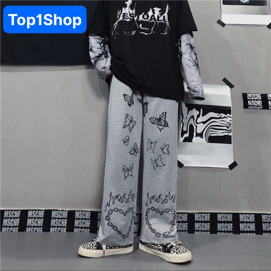 Quần jogger ống rộng nữ dáng thụng cạp cao lưng chun rút gấu in hình Trẻ Trung Năng Động