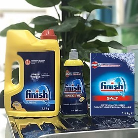 Combo Bột Finish 2.5kg + Muối Finish 1.5kg + Nước làm bóng bát finish 400ml dùng cho máy rửa bát - HANOIMART