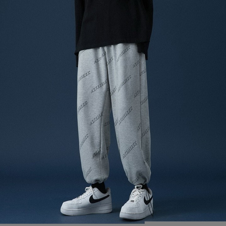 Quần ống rộng in họa tiết chữ phong cách hiphop Hàn Quốc cá tính cho nam nữ