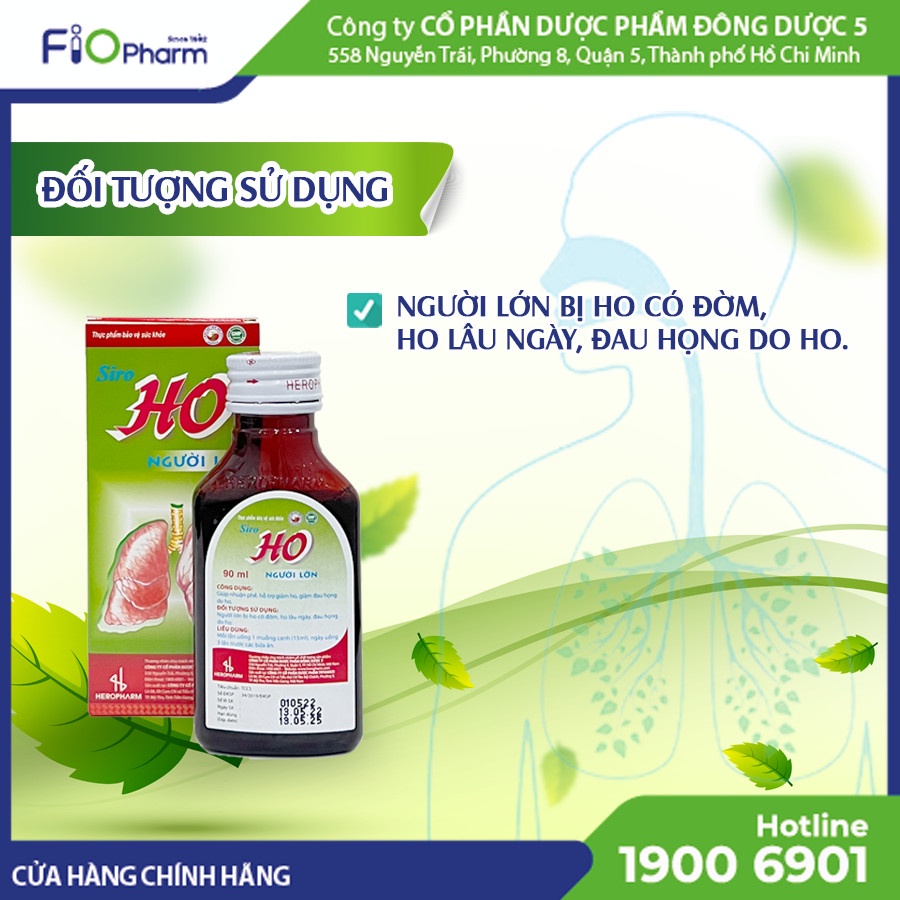 TPBVSK SIRO HO NGƯỜI LỚN, sản phẩm của CTy ĐÔNG DƯỢC 5, Người lớn bị ho có đờm, lâu ngày, đau họng, Hộp 1 chai 90ml