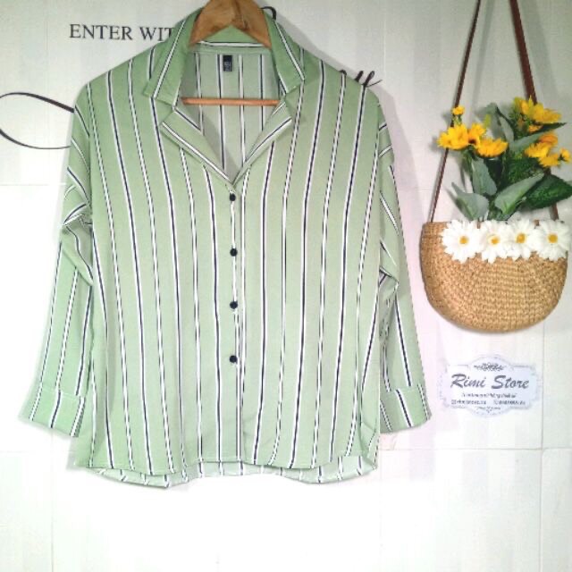 Áo Kiểu Sơ mi over size sọc cá tính MH