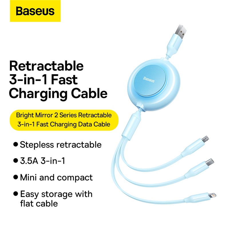 Cáp Sạc Nhanh Baseus 3.5A 3 Trong 1 Cổng USB Sang M+L+C Cho iPhone Huawei XiaoMi