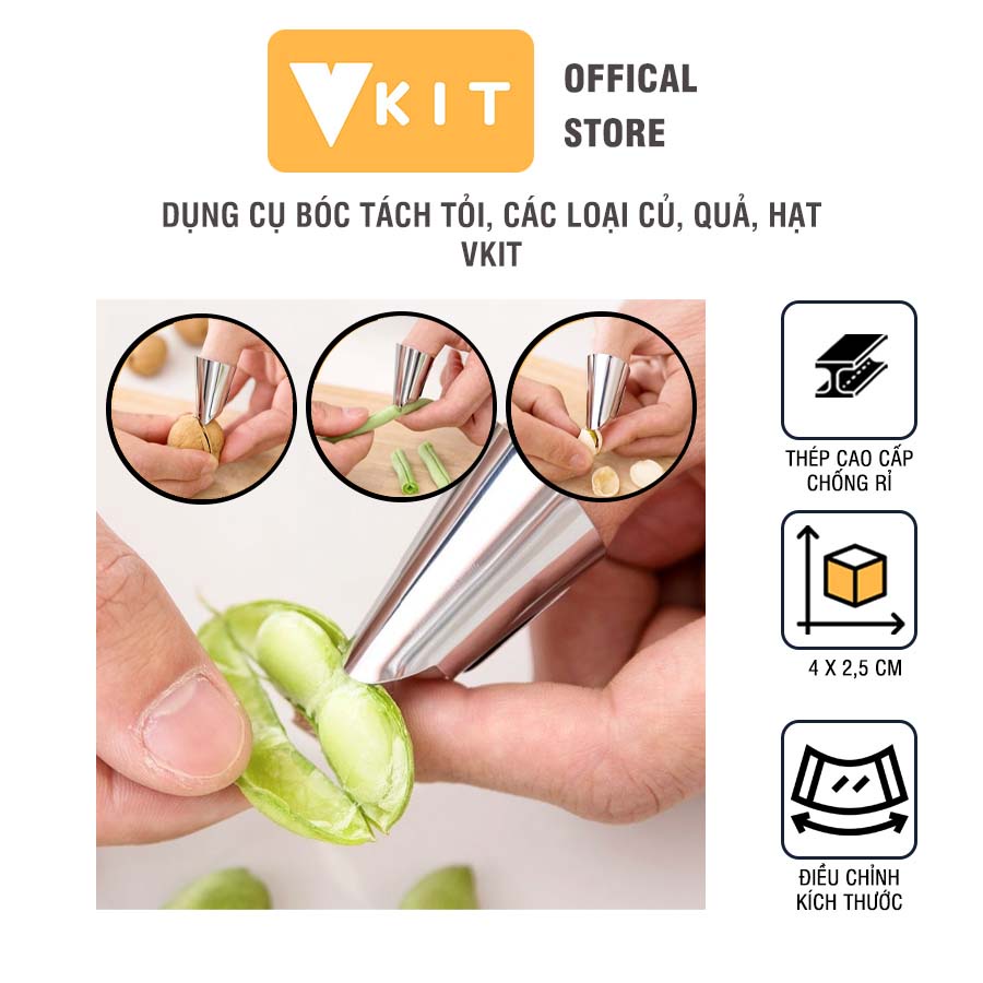 Dụng cụ bóc tách vỏ tỏi các loại củ, quả, hạt bằng thép không gỉ VKIT