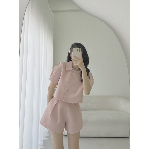 SET CROP CỔ SƠ MI PHỐI NÚT + SHORT 5M