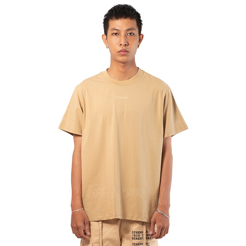 5THEWAY® /public icon/ BIG LOGO SQUARE TEE™ in WARMSAND aka Áo Thun Tay Ngắn Nâu Nhạt