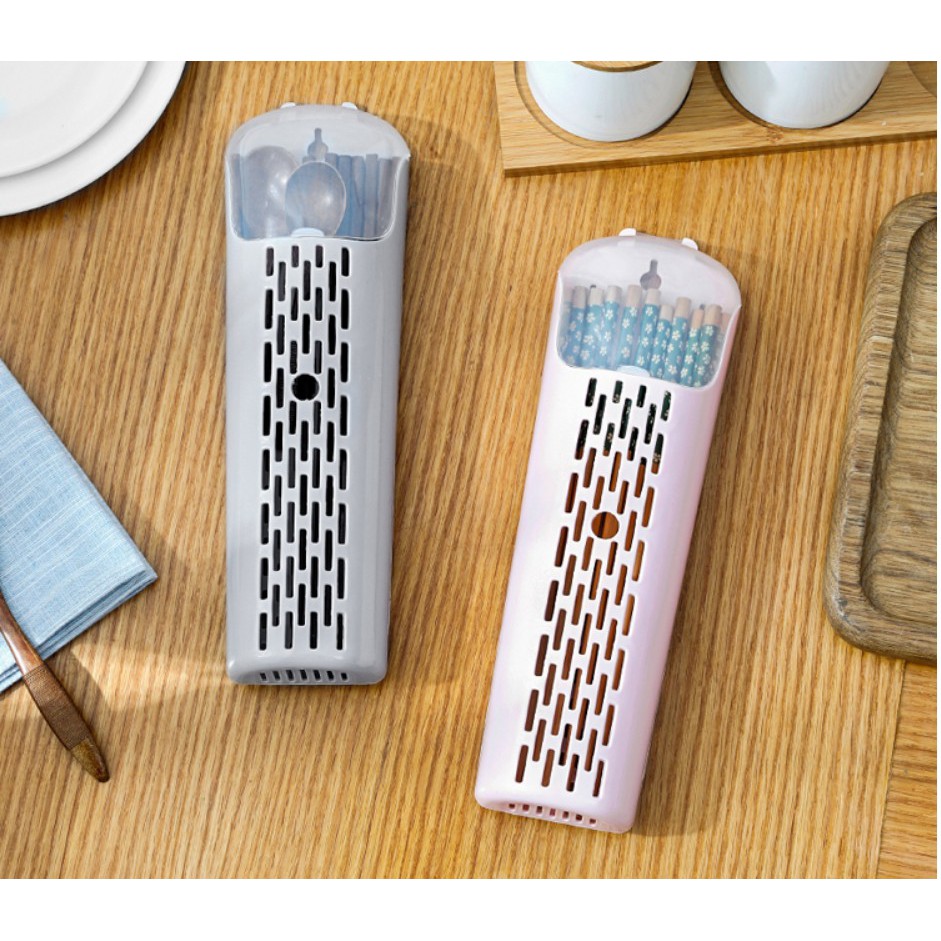 Hũ ống đựng đũa muỗng dán tường nhà bếp không cần khoan tường, ống thìa đũa có nắp đậy, có khe thoát nước nhựa Cao Cấp