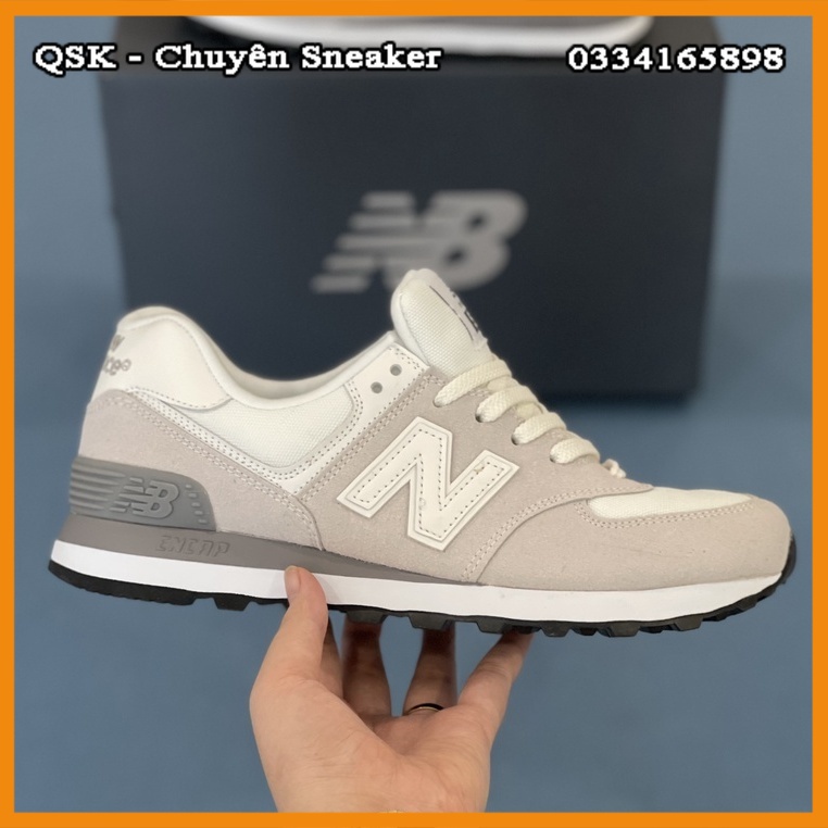 Giày Sneaker NB 574 Xám Be Fullbox, Giày thể thao nb 574 xám cổ thấp dày dặn, chắc tay, cực kì êm chân