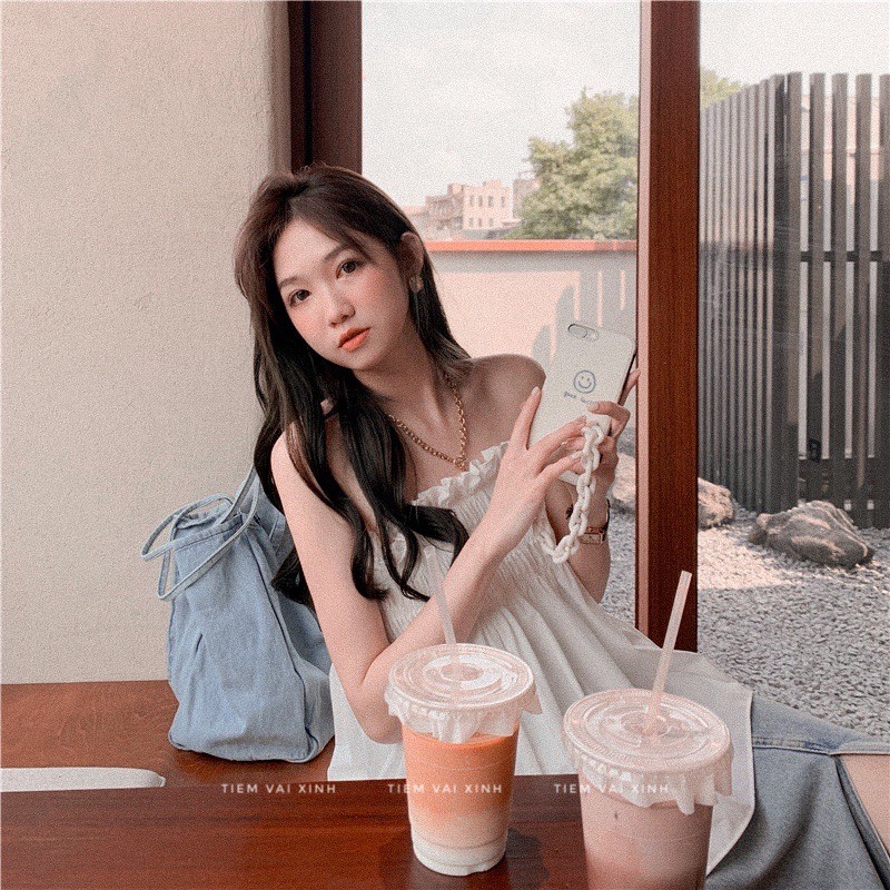 Áo Babydoll [Tiệm Vải Xinh] Áo Croptop Babydoll Quây Ngực Bo Chun Màu Đen
