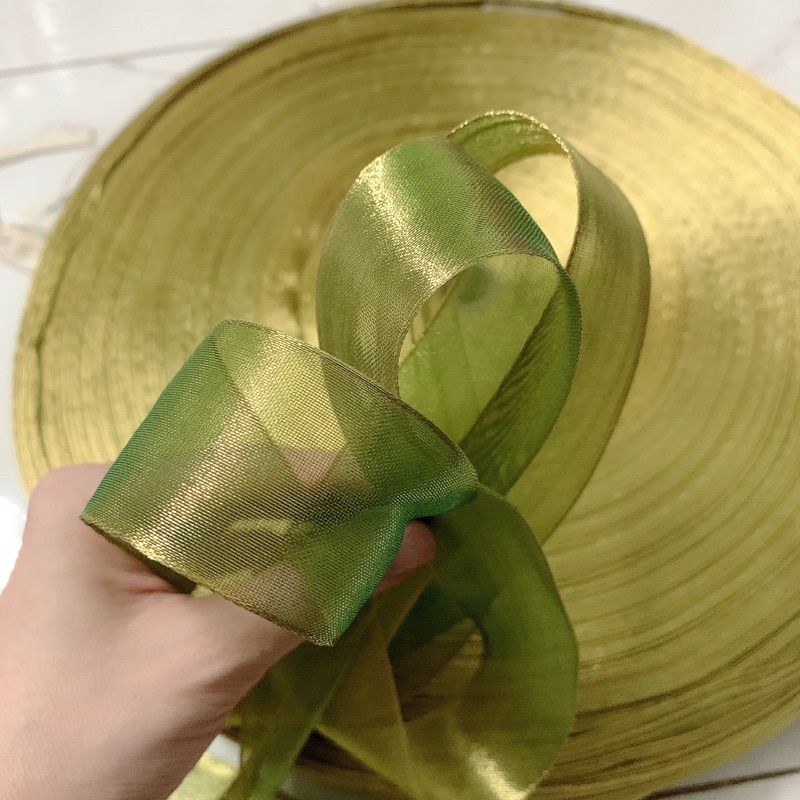 Ruy băng xanh ánh vàng 3,8cm (ribbon)