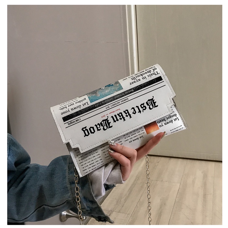 Túi Đeo Chéo Da PU In Hình Tờ Báo Độc Đáo Thời Trang Cho Nữ