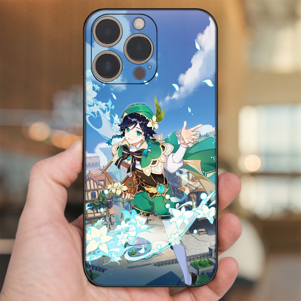 Ốp lưng iPhone 13 Pro dẻo đen cạnh vuông in hình Venti Genshin Impact