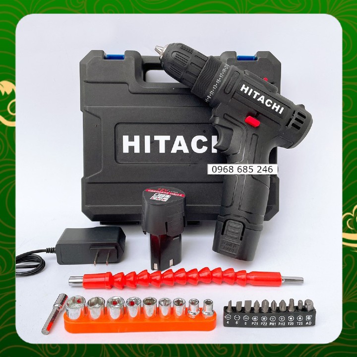 Khoan pin đa năng HITACHI 12v Lõi đồng Khoan gỗ, sắt - vặn vít tặng mũi vít