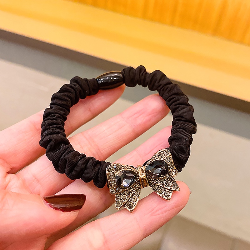 Dây Buộc Tóc Vải Màu Đen Đính Đá Pha Lê Hình Hoa/Thỏ Xinh Xắn Thời Trang Cho Nữ