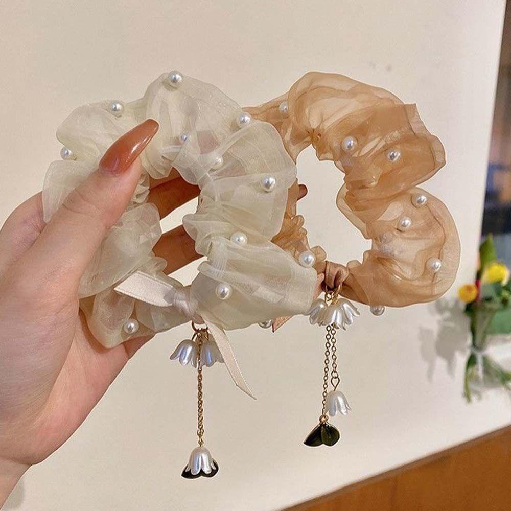 NICKOLAS Dây Buộc Tóc Vải Lưới Đính Hoa Tua Rua Ngọt Ngào Cho Nữ