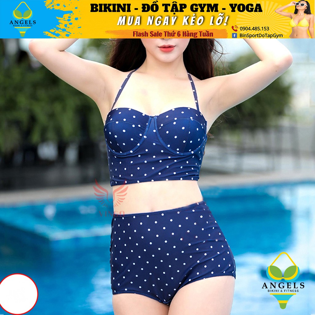 Bikini Hai Mảnh Chấm Bi Xanh Sexy Mặc Đi Biển  BHV008 [ Giá Sỉ ]